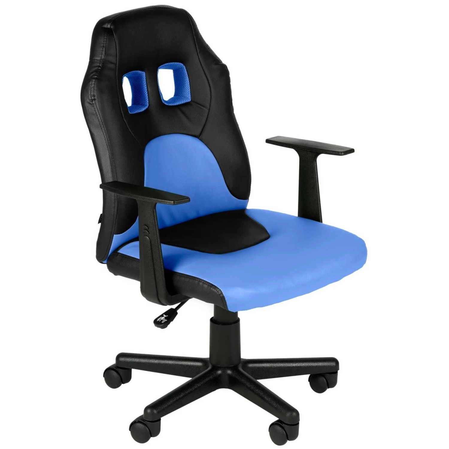 DELUKE Kinder Bürostuhl MIA 83x56x59 Schwarz/Blau Kunstleder Kunststoff Gestell Ergonomische Bürostühle Homeoffice Stuhl