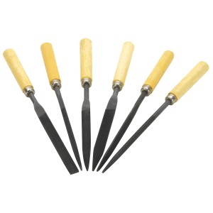 Blanko Nadelfeilen-Set, 6-teilig mit Holzgriffen für präzises Feilen von Metall, Holz und Kunststoff.