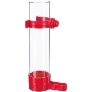 Trixie Tränke und Futterspender, 130ml, transparent mit rotem Kunststoff für Vogelkäfige.