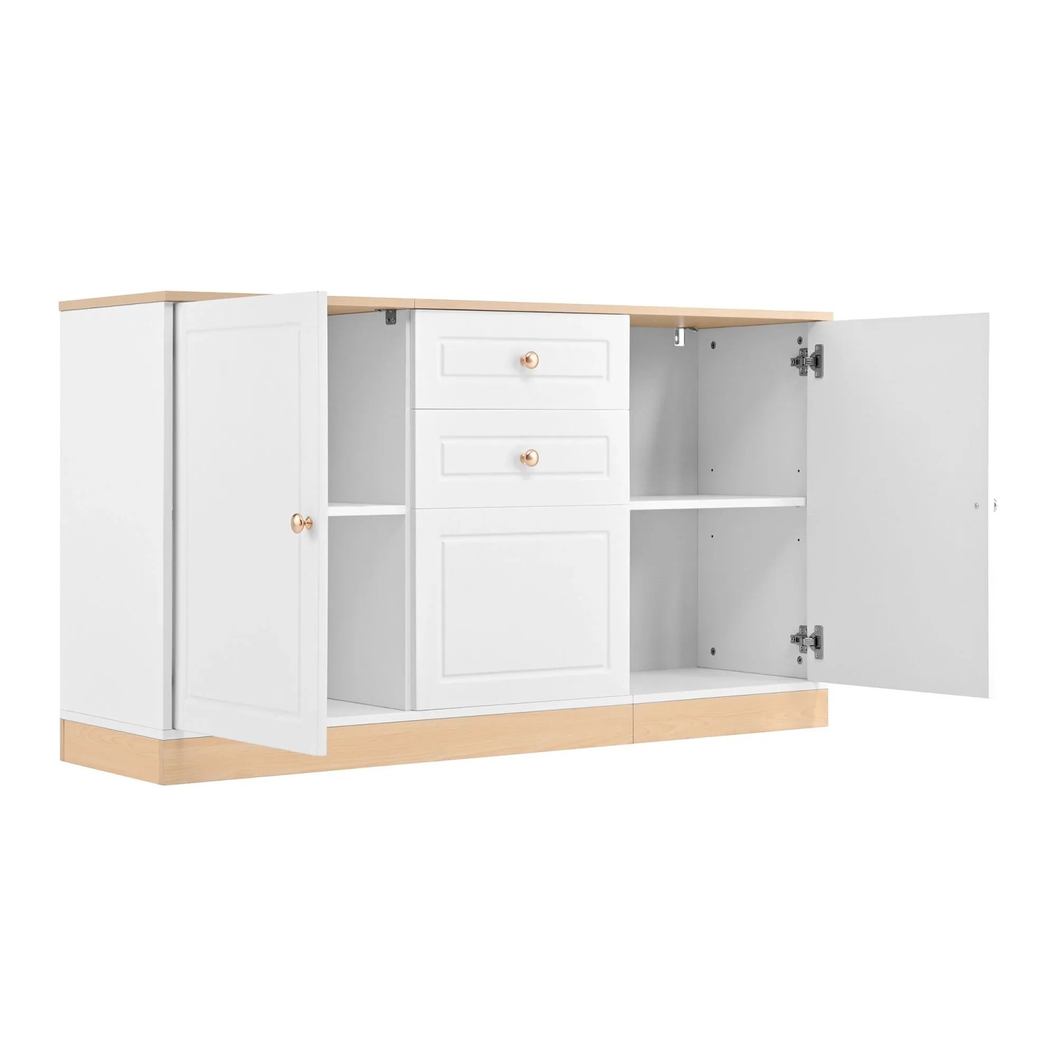 okwish Sideboard mit 3 Türen Doppelschubladen Wohnzimmer 135.5x76x39cm Weiß