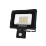 Schwarzer LUXULA LED Fluter 50W mit Bewegungsmelder, warmweißes Licht für Außenbereiche.