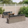 Graues 8-tlg. vidaXL Garten-Sofa-Set aus Poly Rattan mit Tisch und Stauraum.