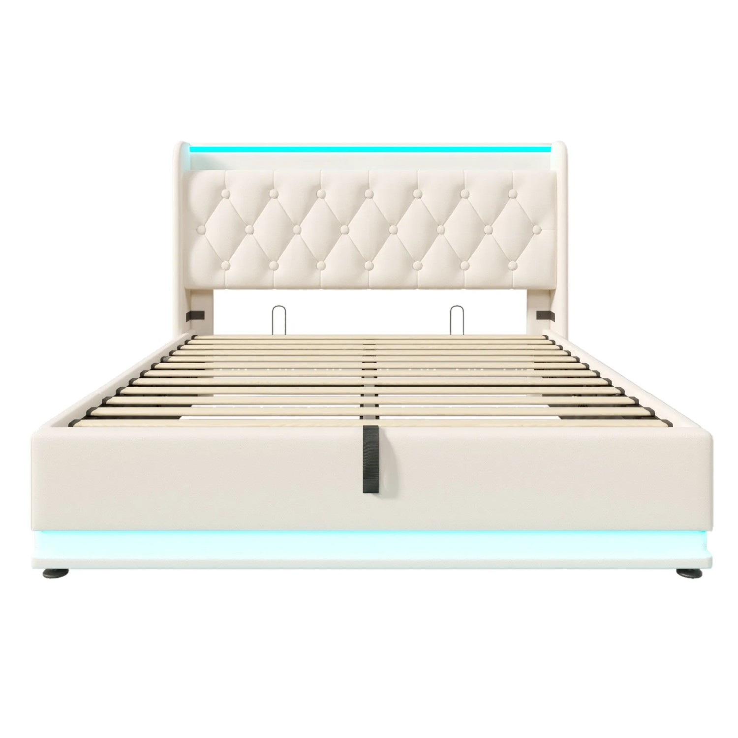 okwish Polsterbett 140x190cm mit LED USB C Einzelbett Weiß ohne Matratze