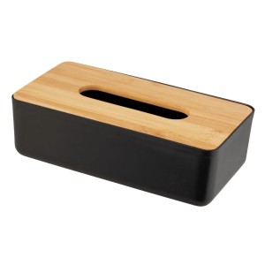 Wenko Kosmetiktuchbox Rotello, schwarz-braune Taschentuchbox mit Bambusdeckel.