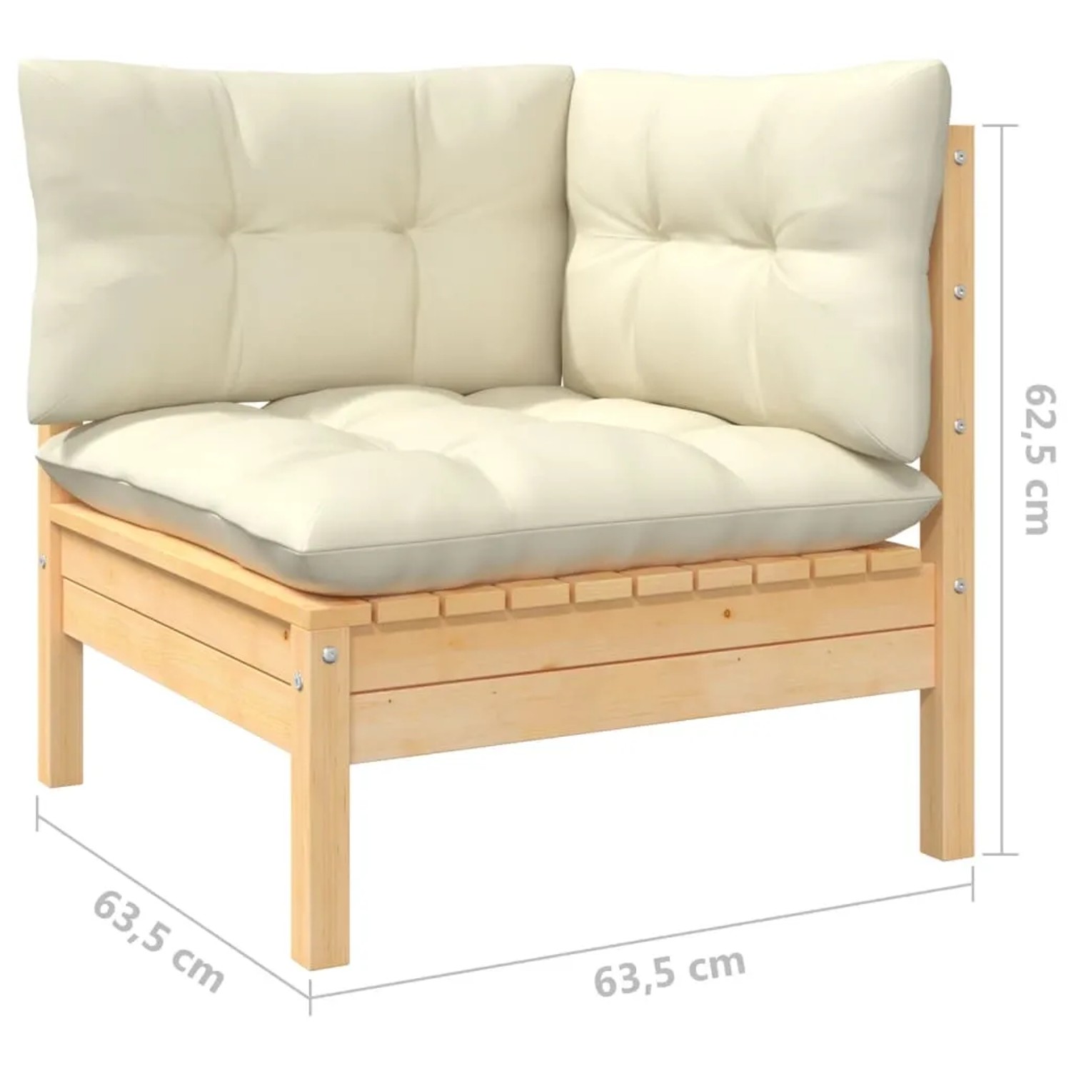 vidaXL Garten-Lounge-Eckelement aus Kiefernholz mit cremefarbenen Kissen, Teil eines modularen Sets.