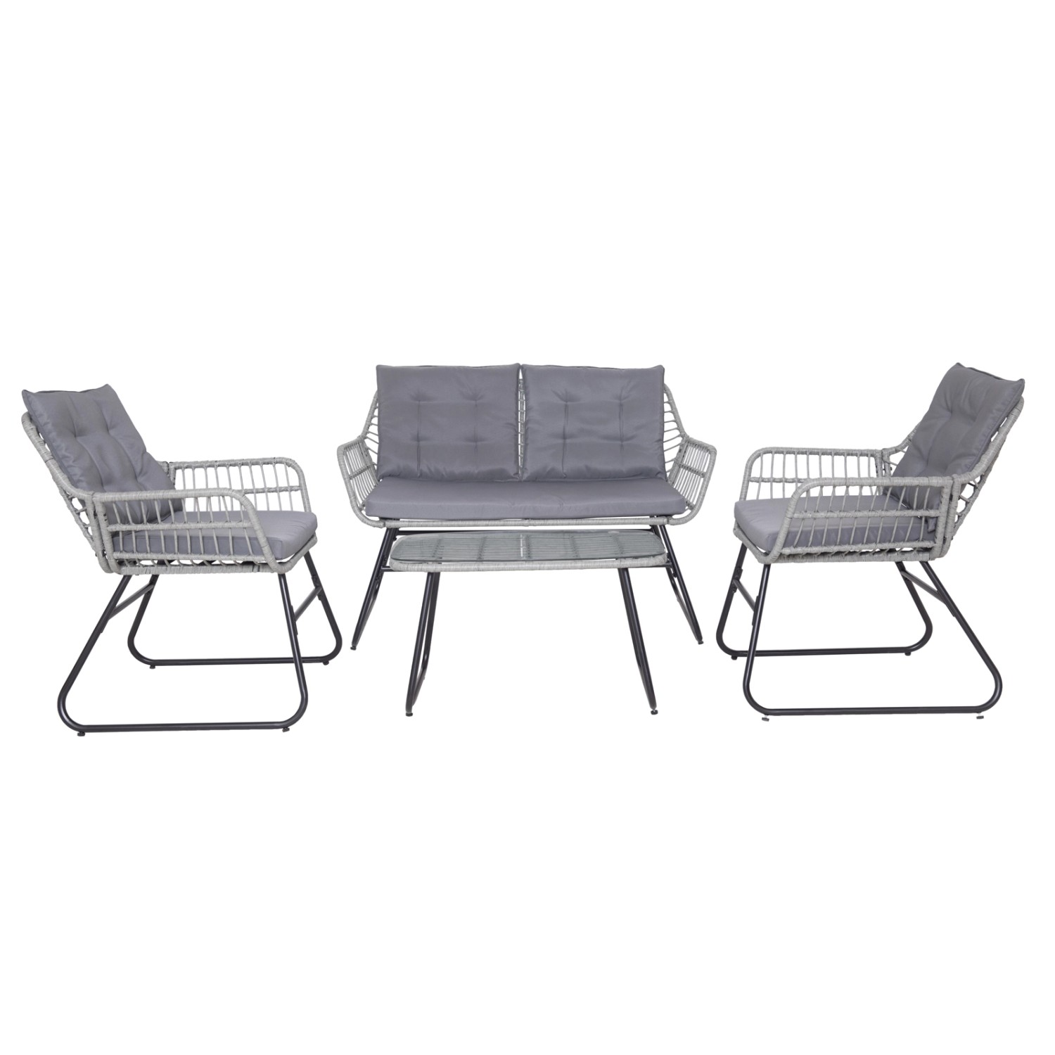 Svita Capri Balkonmöbel-Set, 4-tlg. Gartenlounge aus Polyrattan in Hellgrau mit Tisch, Bank und 2 Stühlen.