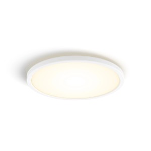 Weiße, runde Philips Hue LED-Deckenleuchte Tento White S mit warmweißem Licht.