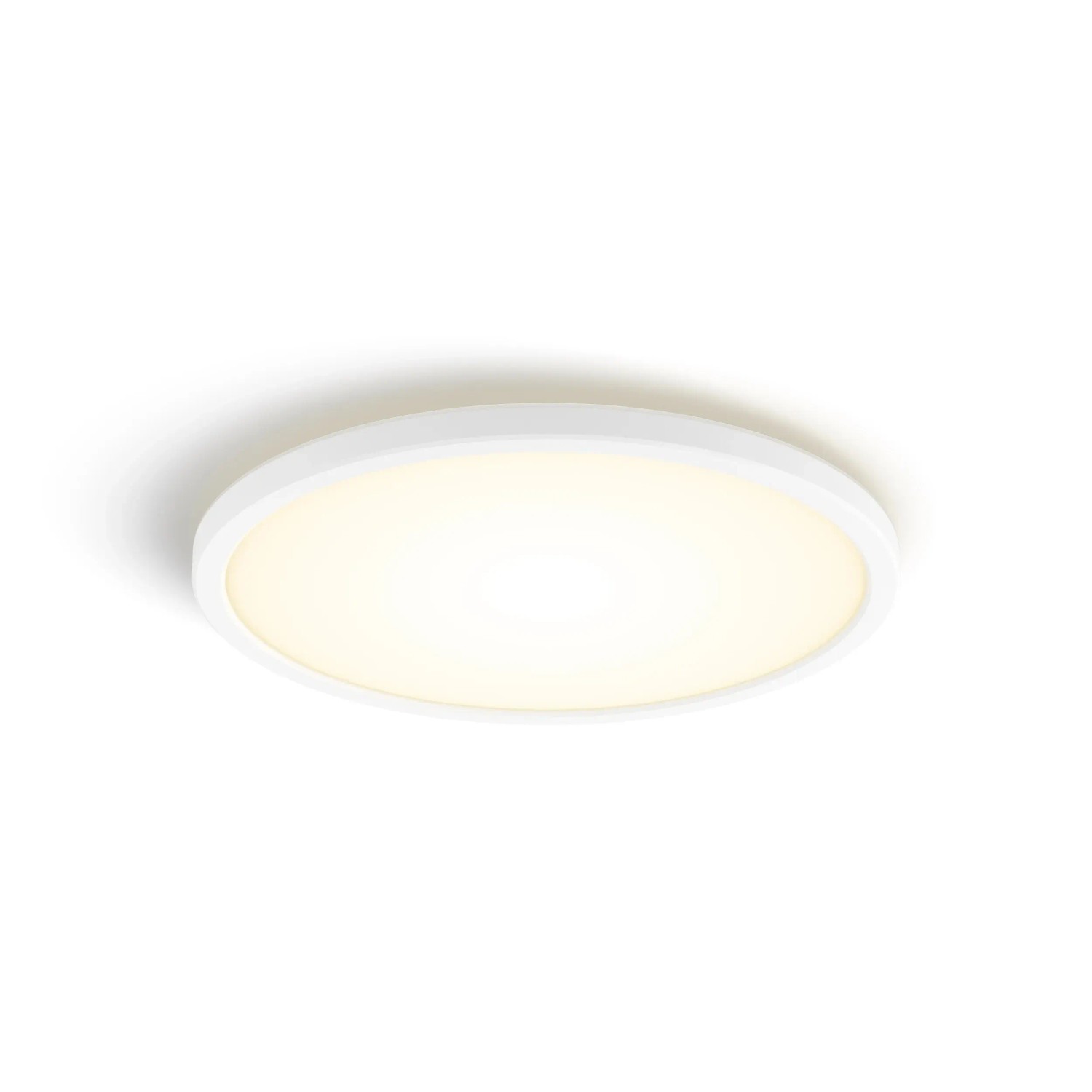 Weiße, runde Philips Hue LED-Deckenleuchte Tento White S mit warmweißem Licht.