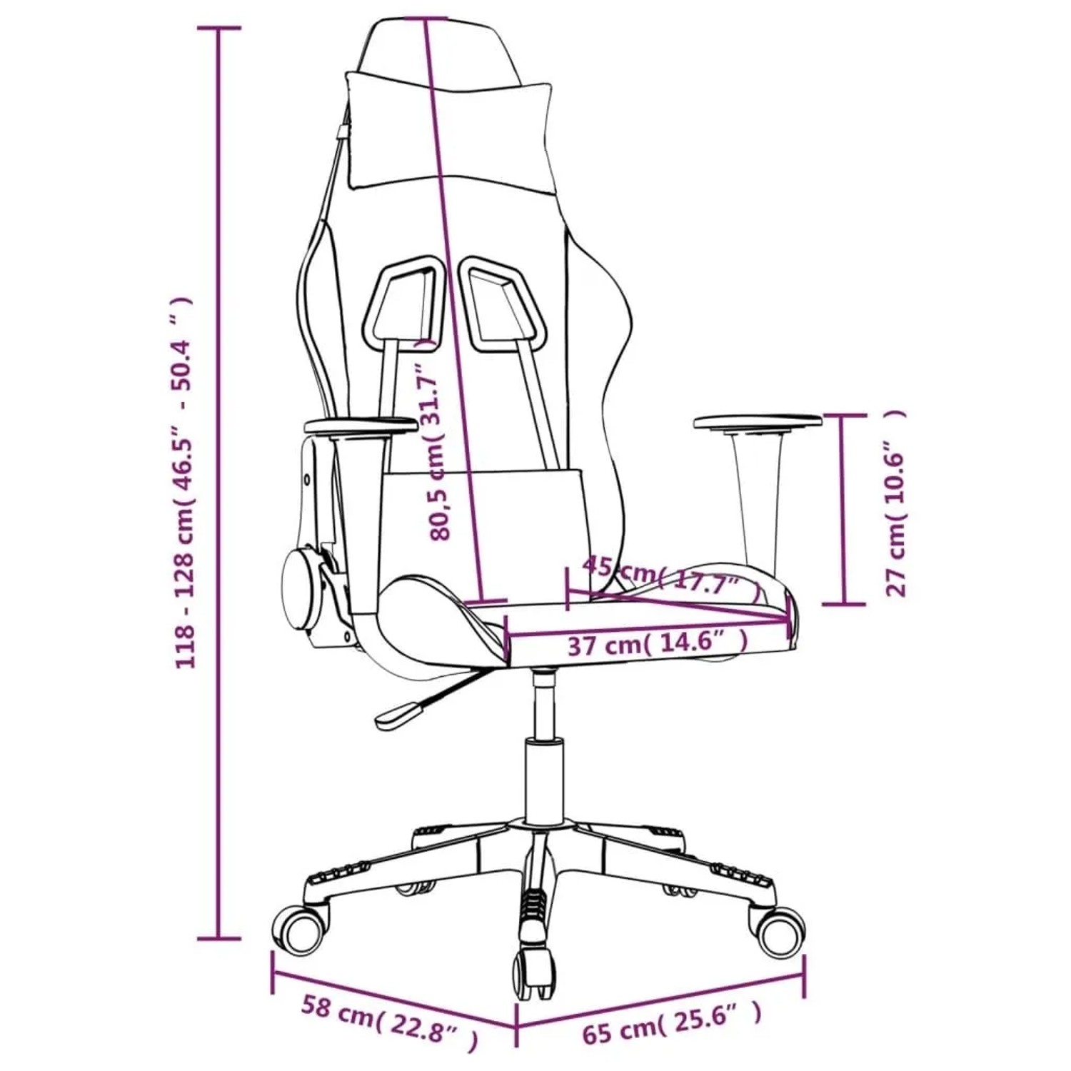 vidaXL Gaming-Stuhl mit Massagefunktion Schwarz und Weiß Stoff 345498_14