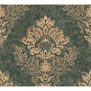 Graue A.S. Creation Vliestapete Metropolitan Stories mit goldenem, floralem Muster.