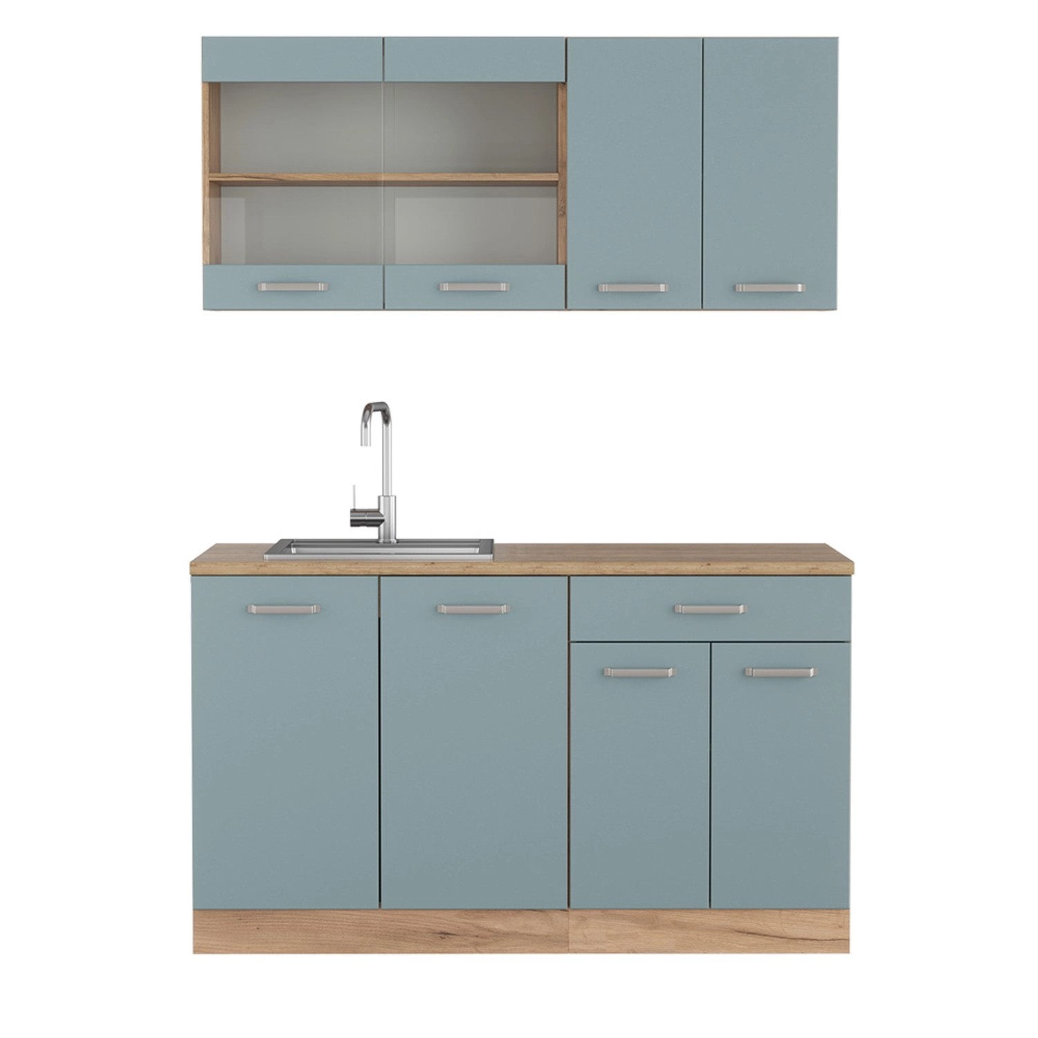 Vicco R-Line Singleküche Blau-Grau/Goldkraft Eiche 140 cm AP Eiche günstig online kaufen