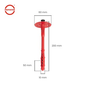 Protektor Dämmstoffdübel, rot, 10x200mm, mit verstärktem Schaft und Kunststoffnagel für WDVS.