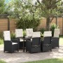 vidaXL Garten Essgruppe, 7-teilig, schwarz, Poly Rattan. Gartentisch mit 6 Stühlen und cremefarbenen Auflagen.