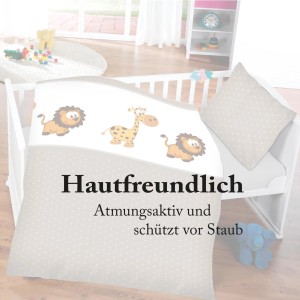 Bestlivings Kinderbettwäsche mit Löwe & Giraffe Motiv, 100x135 cm & 40x60 cm.