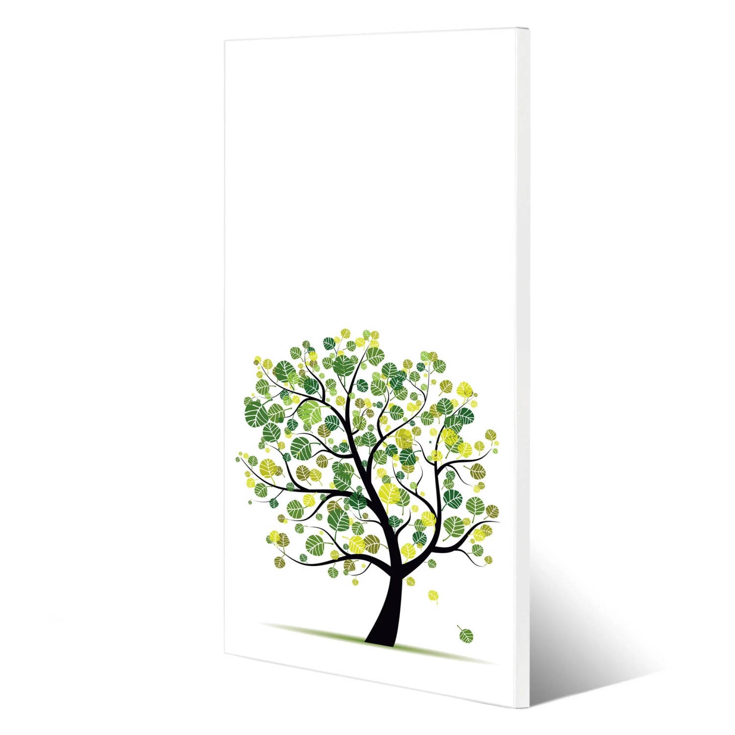 Weiße Magnettafel 37x78cm mit Laubzauberbaum-Motiv als Wanddekoration.