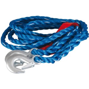 Blaues Unitec Abschleppseil mit 2 Haken, Sicherheitsfahne, 2,5 t Zugkraft, für Pannenhilfe.