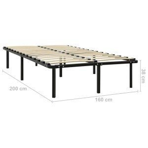 Schwarzes Metall Bettgestell 160x200 cm mit Lattenrost für Schlafzimmer.