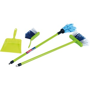 Vileda Wischmoppset in Grün: Spielzeug-Set mit Besen, Wischmopp, Handfeger und Kehrblech für Kinder.