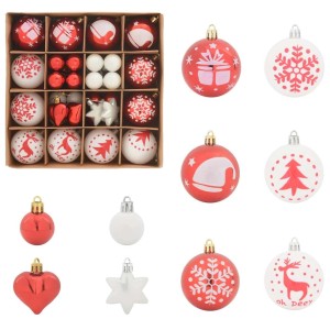 vidaXL Weihnachtskugel-Set, 40-teilig, rot/weiß: Kugeln, Sterne, Herzen für den Weihnachtsbaum.
