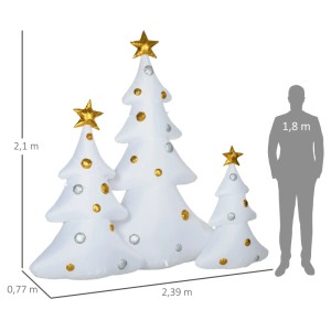 HOMCOM aufblasbare Weihnachtsdeko: 3 weiße LED-Weihnachtsbäume mit goldenen Sternen.