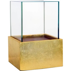 Vivanno Tischwindlicht Candelita, 29 cm hoch, Blattgold-Optik mit Glasaufsatz.