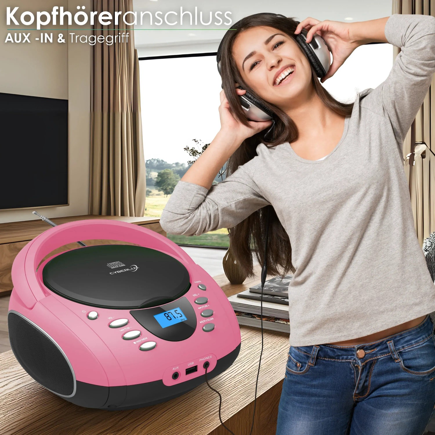 Cyberlux CL-720 CD-Player Tragbar CD/MP3/USB Radio Pink_5