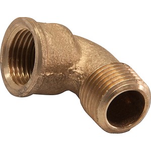 Gewinde-Winkel aus Rotguss, 18,6/21 mm, zur Verbindung von Rohren im 90-Grad-Winkel.