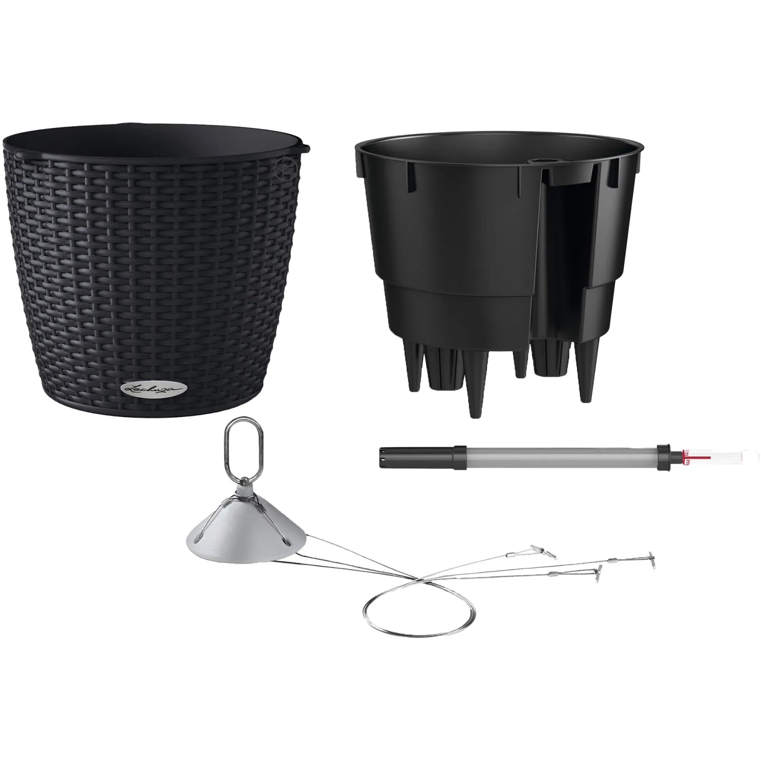 Lechuza Nido Cottage Hängeampel, graphitschwarz, Ø 27cm, mit Bewässerungssystem und Zubehör.