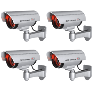 Basi Kamera-Attrappe KA 300, silber, mit LED-Blinklicht zur Abschreckung, 4er-Set.