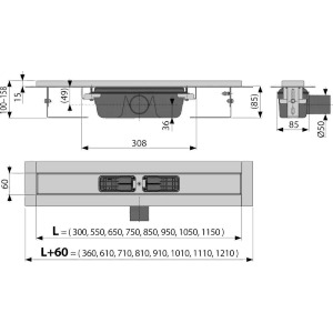 Alcadrain APZ1 Duschrinne mit Rand für perforierten Rost 1050 mm