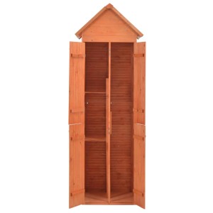 vidaXL Garten-Geräteschuppen aus Holz, 71x60x213 cm, mit Regalen und geöffneten Türen.