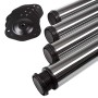4 SOTECH Tischbeine aus poliertem Chrom mit schwarzen Montageplatten, höhenverstellbar, 820 mm hoch.