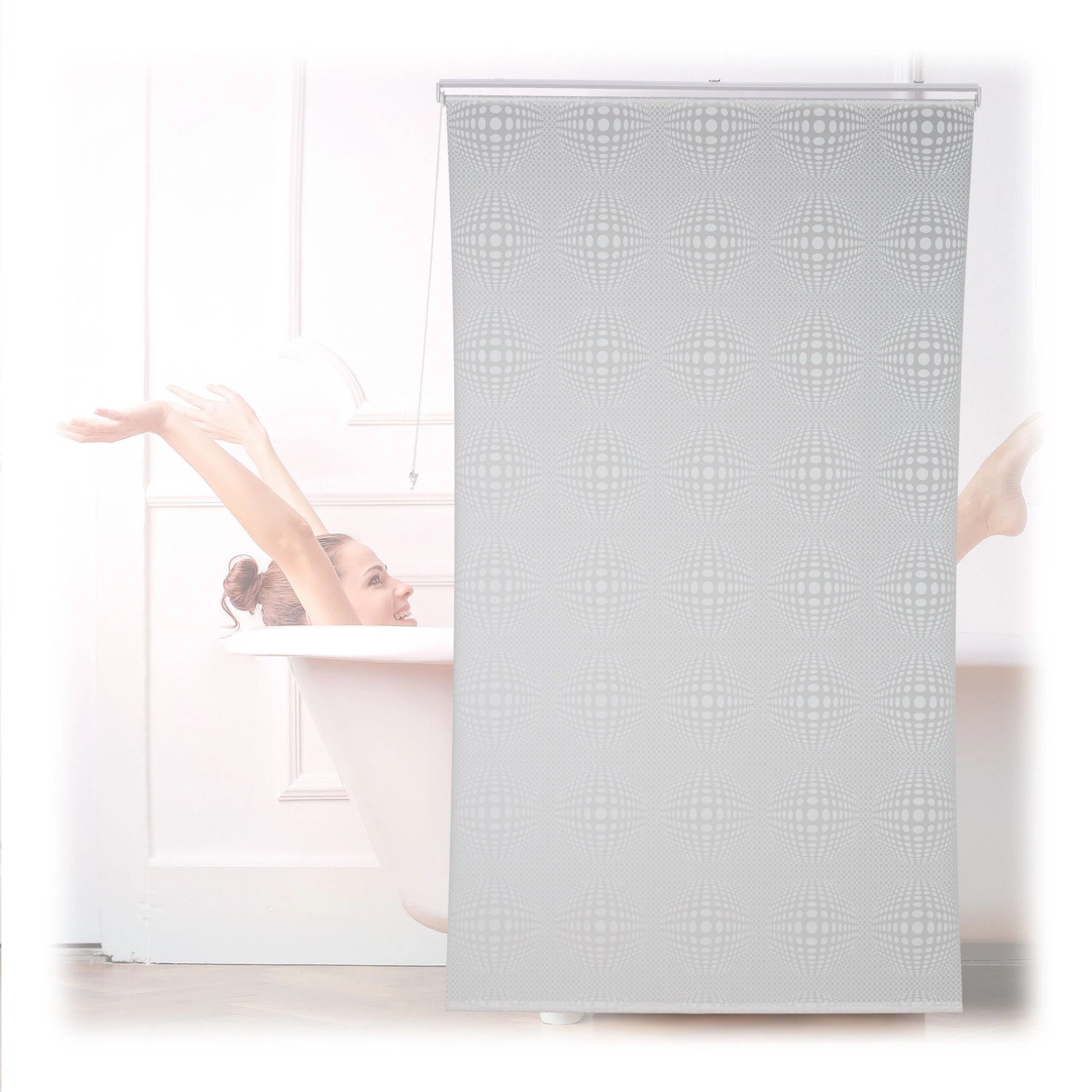 Relaxdays Duschrollo Kunststoff Aluminium Weiß Gemustert Wasserabweisend Schnelltrocknend 140 cm x 240 cm