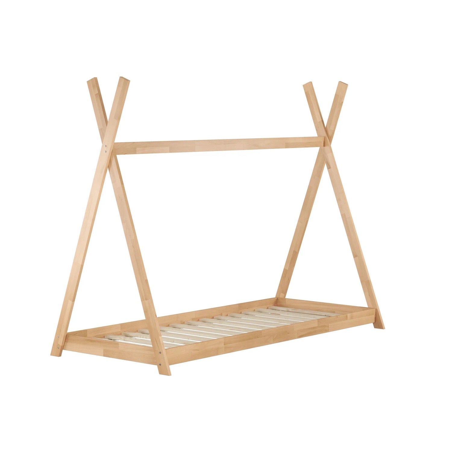 Erst-Holz Flachbett Bodenbett in Tipi-Form 90 x 200 cm Buche Geölt Modell 71 Rollrost inkl.