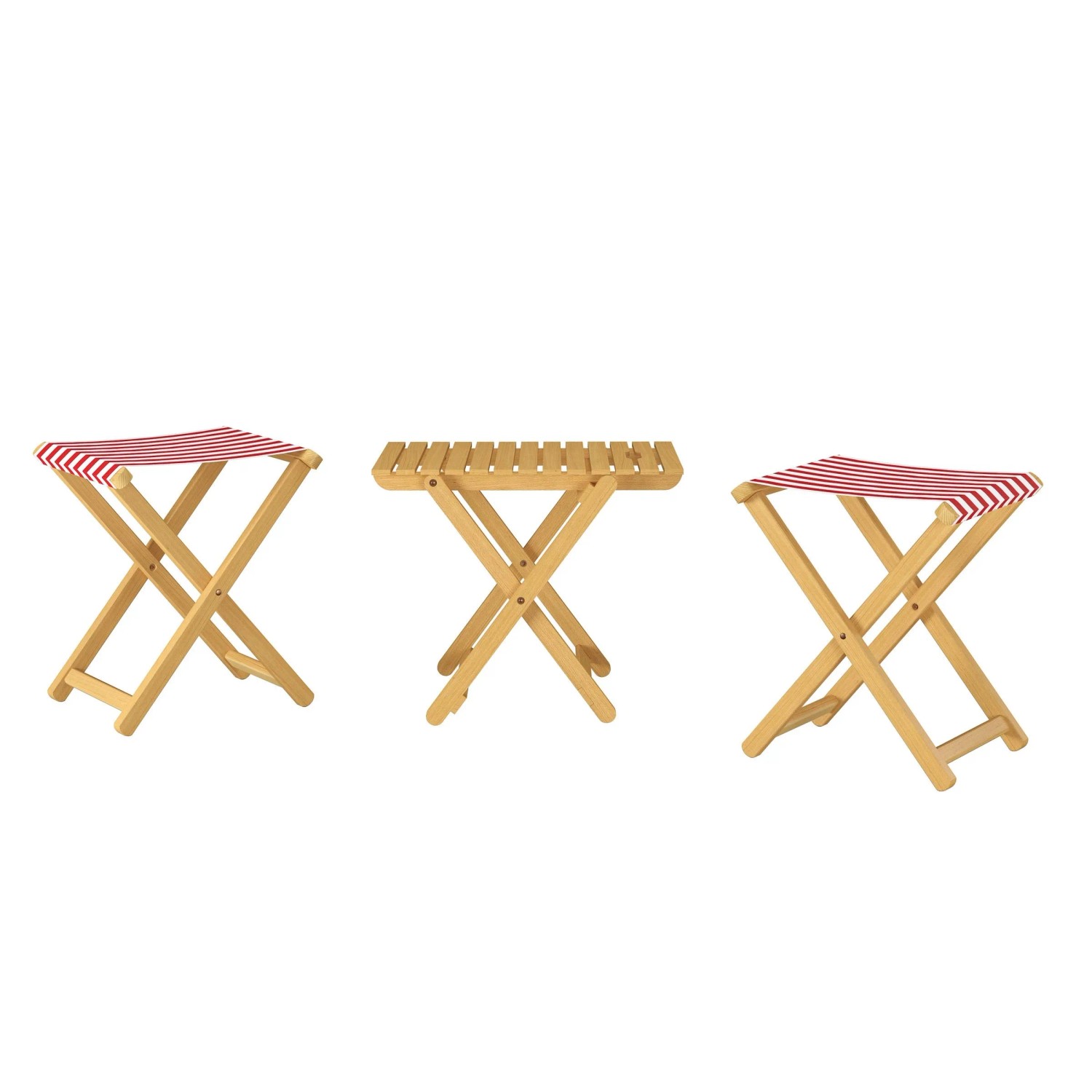 Erst-Holz Hocker Klappstuhl Anglerstuhl Buche Massiv Stoff Rot-Weiß 10-210 Doppelpack mit Tisch