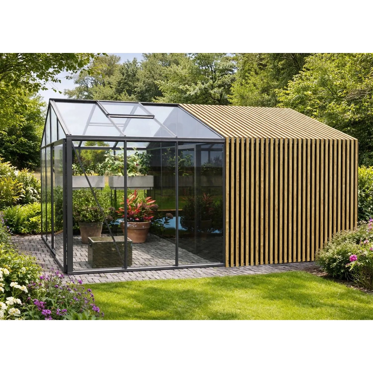 Bloomcabin Premium-Qualität Gewächshaus Klassik mit Grossem Integriertem Stauraum mit Accoya-Fusion GHCLSAF5