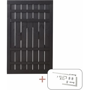 Schwarzes Nadelholz Gartentor Rustik, 100x158 cm, mit Beschlägen für Selbstmontage.