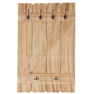 BERLINLODGE Wandgarderobe 91x60x10cm 6 Haken Kiefer