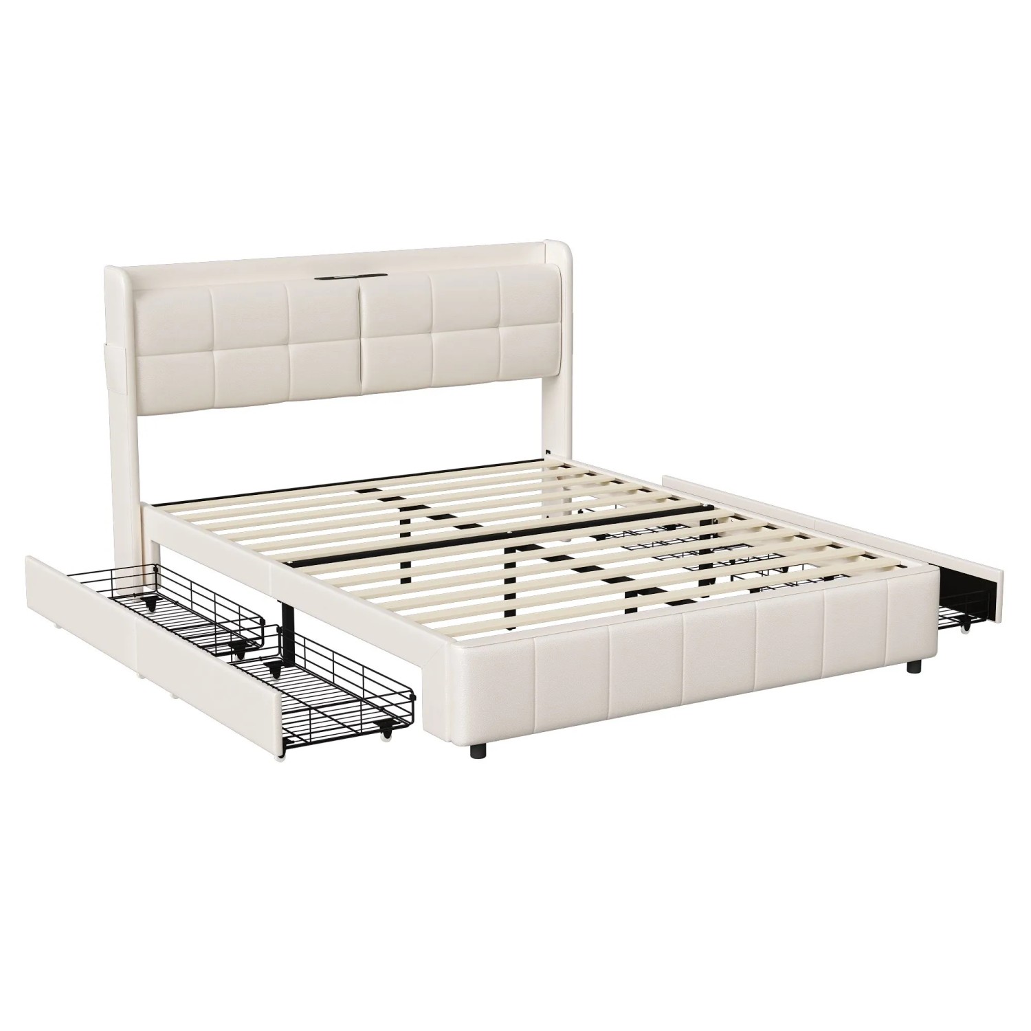 PXloue Doppelbett 160x200cm mit Schubladen Ladestation und LED-Beleuchtung