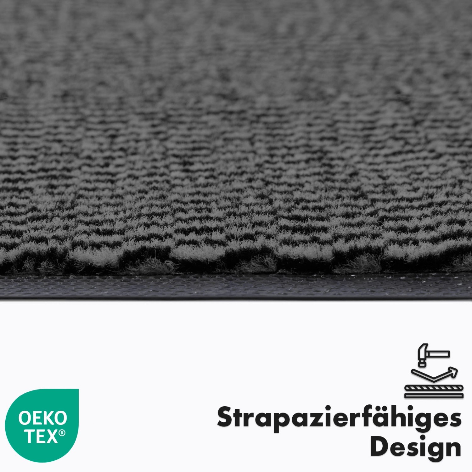 Detailaufnahme: Anthrazitfarbene KARAT Schmutzfangmatte SKY Novo mit TPE-Rücken, 90x150 cm.