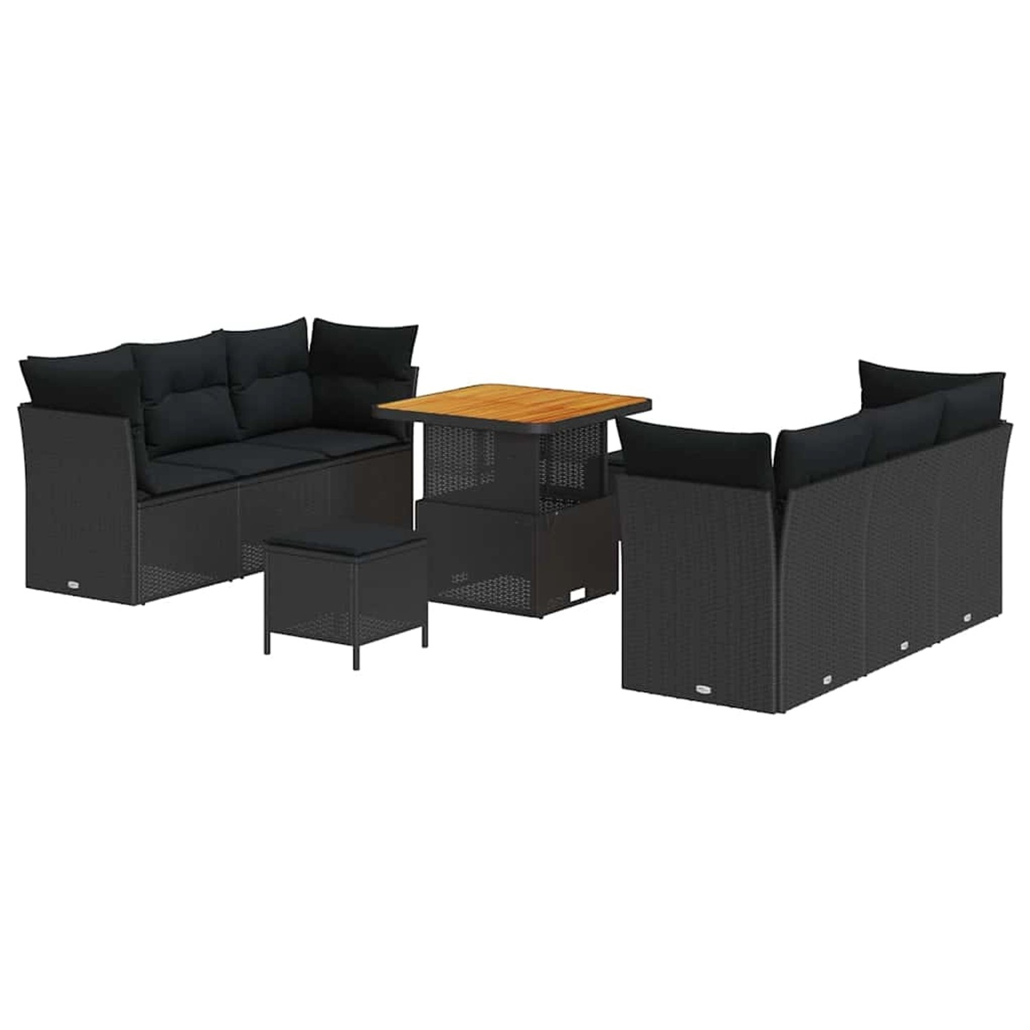 vidaXL 9-Teiliges Garten-Sofa-Set mit Kissen aus Schwarzem Poly Rattan und günstig online kaufen