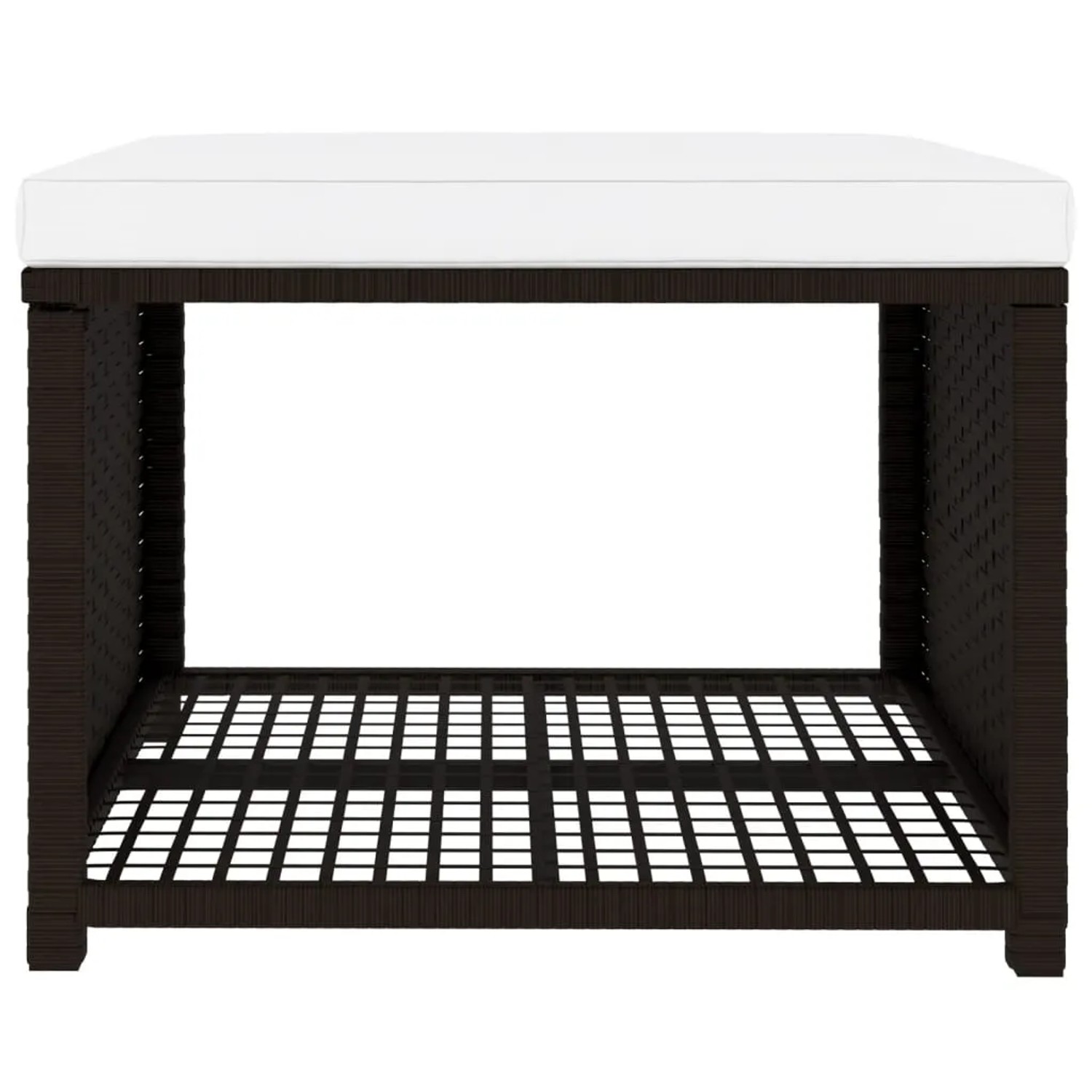 Fußhocker aus braunem Rattan mit weißem Kissen, Teil des vidaXL Garten Lounge Sets.