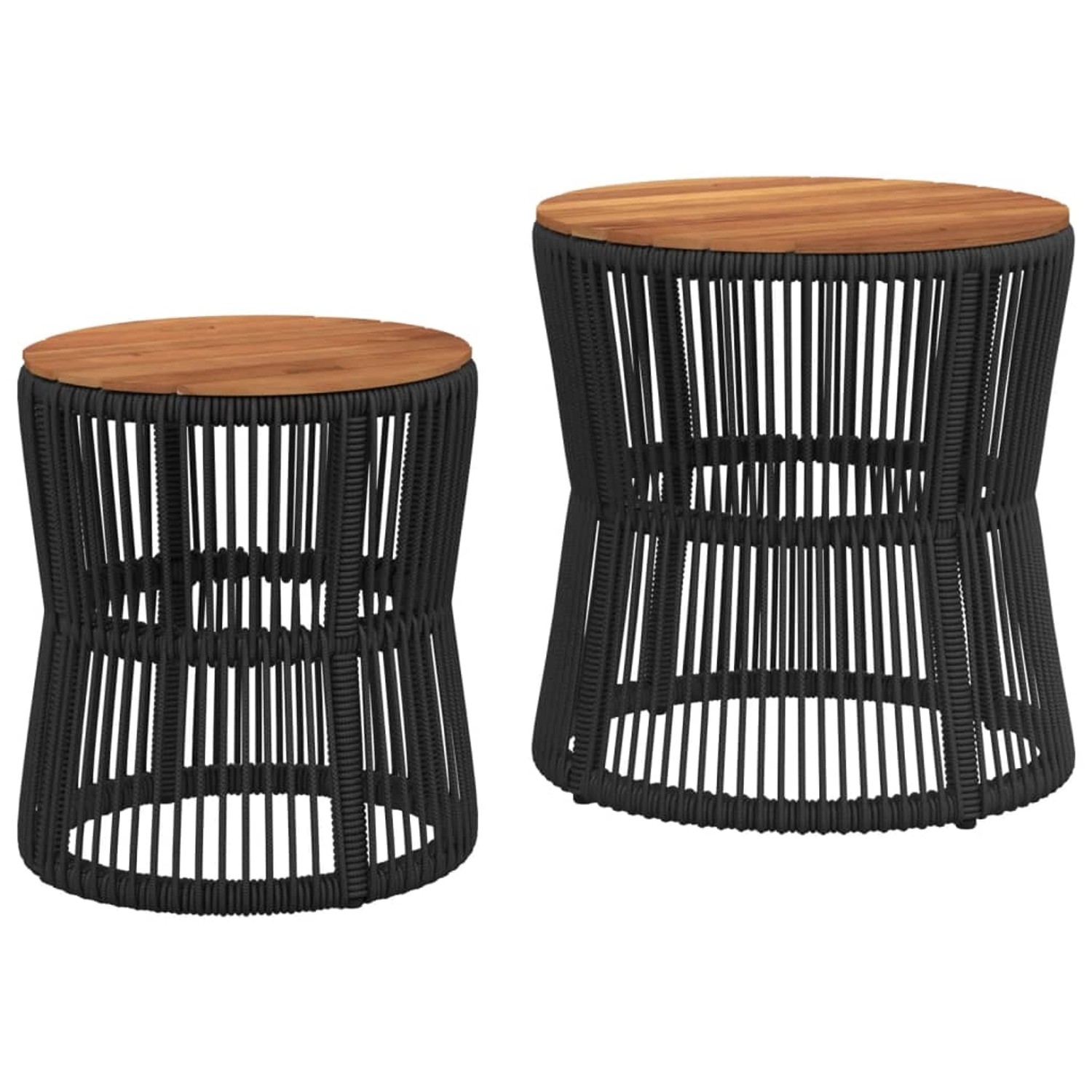 vidaXL Garten-Beistelltische 2 Stk mit Holzplatte Schwarz Poly Rattan 36629 günstig online kaufen