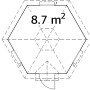 Grundriss Palmako Grillkota Eva, 376x326 cm, Holz-Gartenhaus mit Tür und Fenstern, Fläche 8,7 m².
