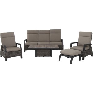 Siena Garden Gartenmöbel-Set mit Sofa, Sessel und Tisch in Holzkohlegrau.