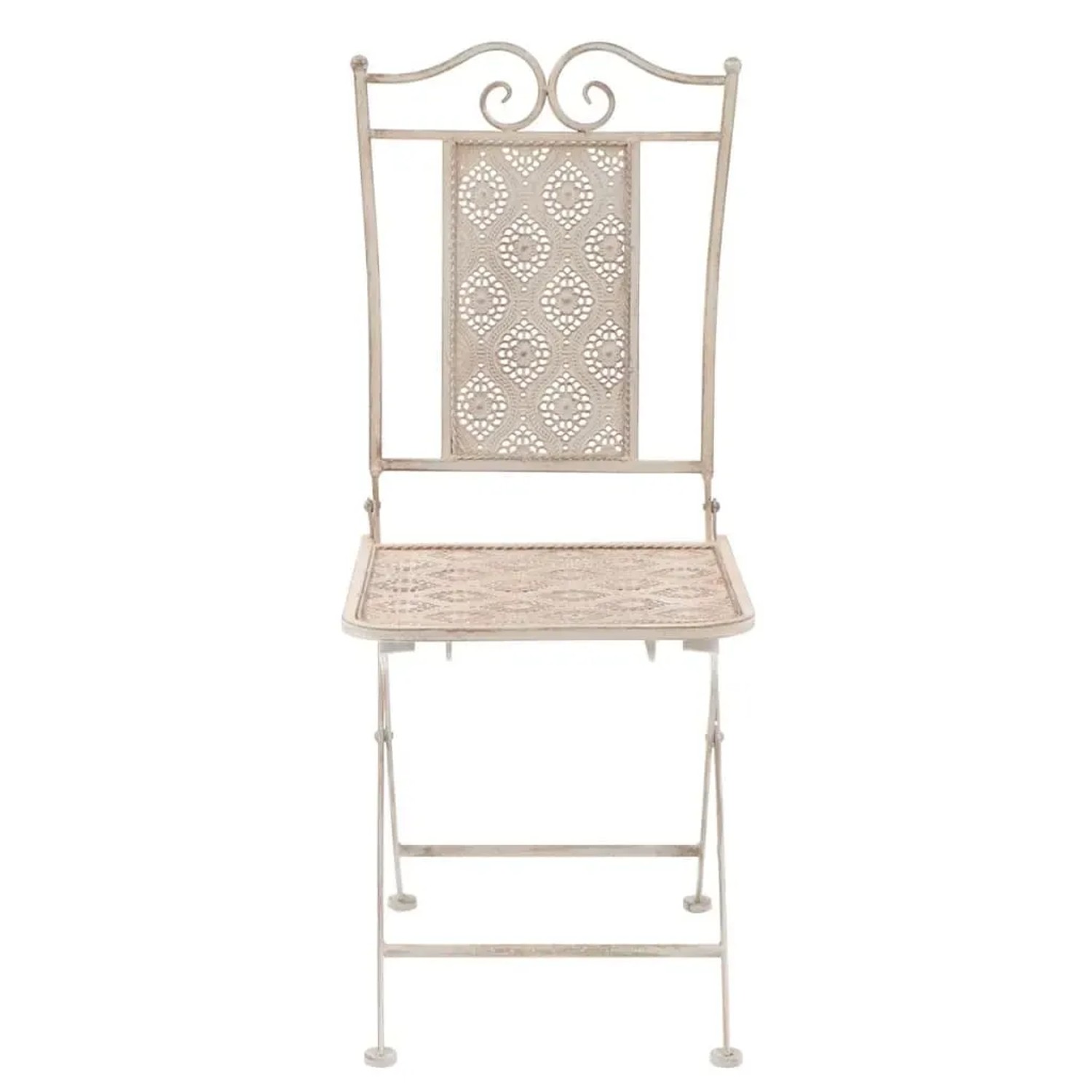 Weißer Klappstuhl aus Stahl mit Lochmuster für ein 3-tlg. Bistro-Set Gartenmöbel.