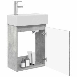 vidaXL Badezimmer Waschtischunterschrank mit Wasserhahn Betongrau 889444