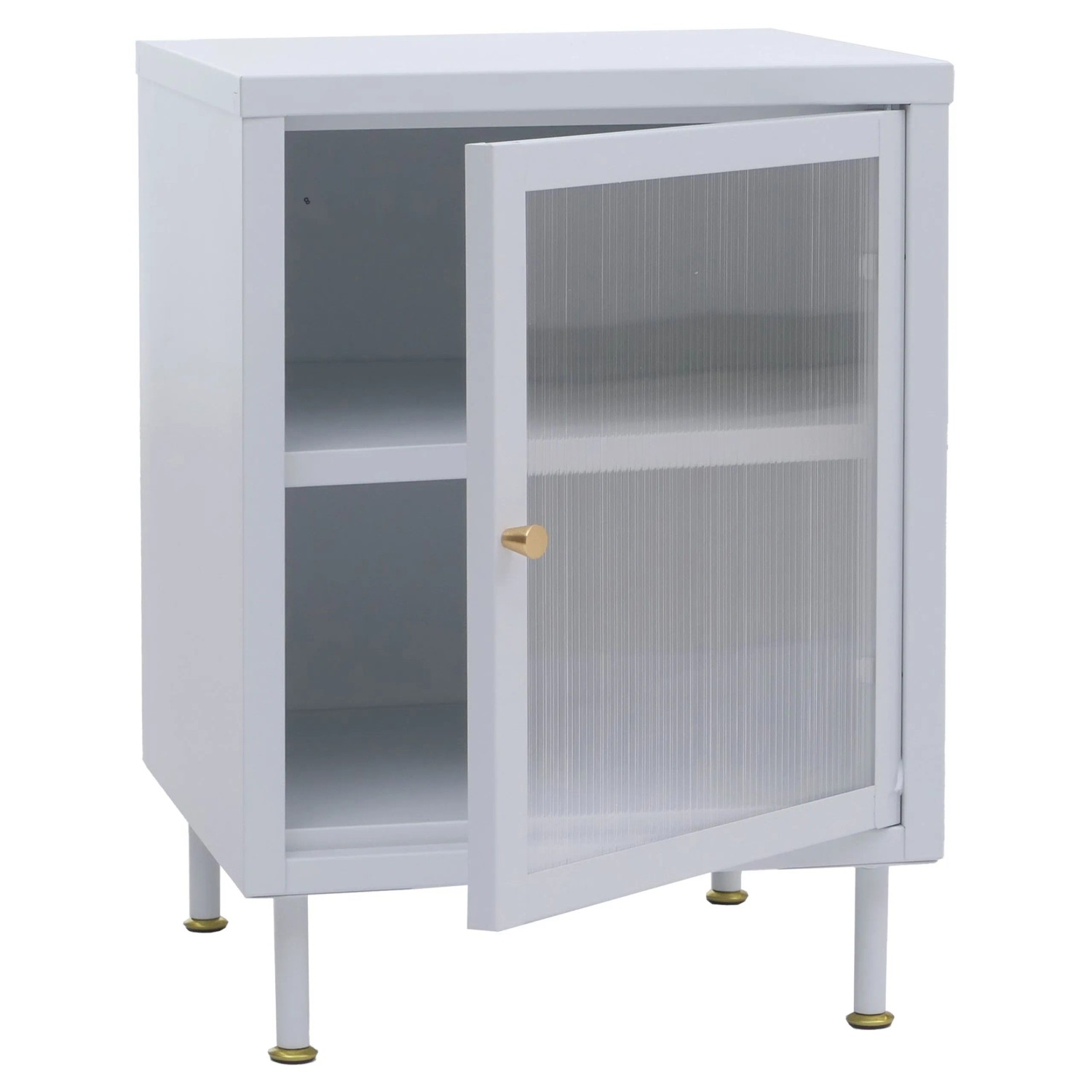 MCW Nachttisch O87 Industrial Staufächer Metall Schilfglas 55x41x41cm Weiß