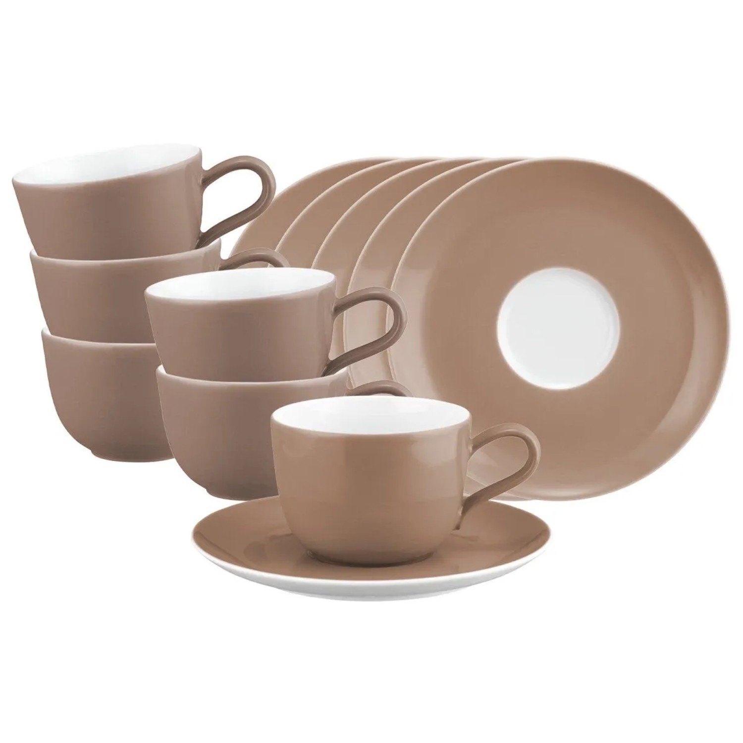 Seltmann Weiden Liberty Pure Colors Kaffeetasse mit Untertasse 260 ml 6er Set Cocoa Brown