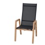 Siena Garden Dining Sessel Move Catania, schwarz-braun, mit Teaklook-Gestell und atmungsaktivem Bezug.